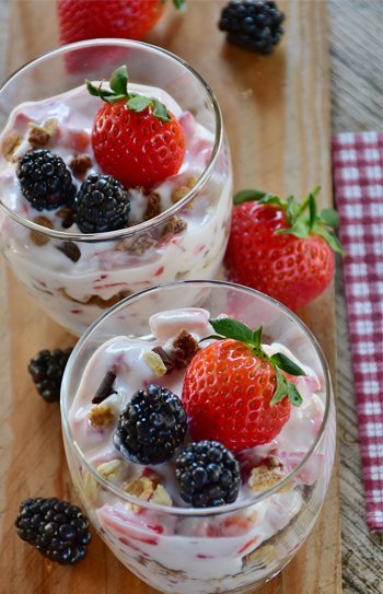 Biohotel Garmischer Hof Dessert Joghurt mit Erdbeeren